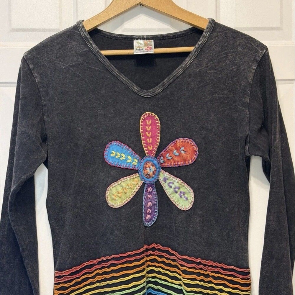 Indie Boutique Boho Hippie Rainbow Tunic Top One Size Nepal 100% Cotton - Picture 8 of 11